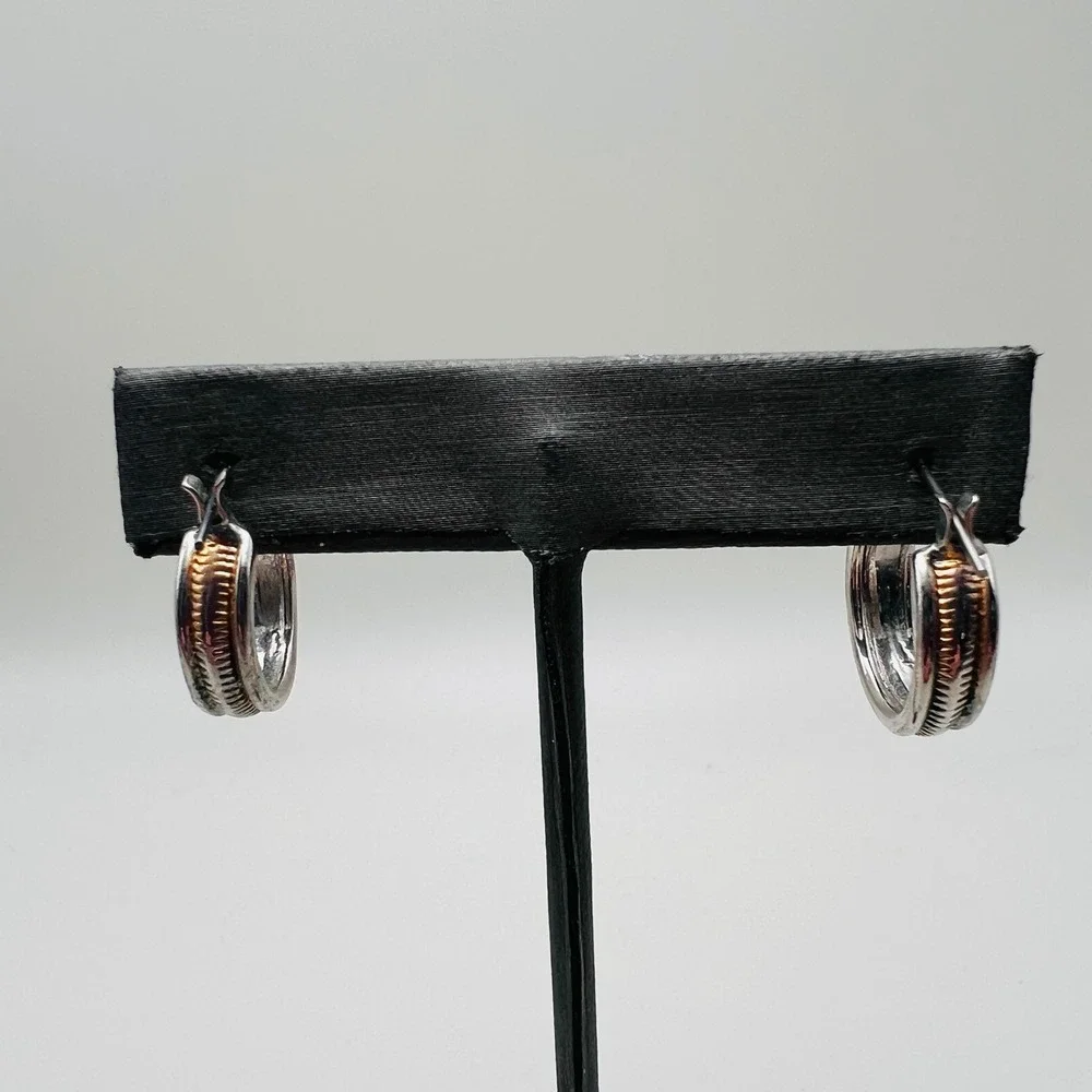 Two Tone Silver Gold Hoop Earrings Small C Hoop Lever Back Mixed Metal